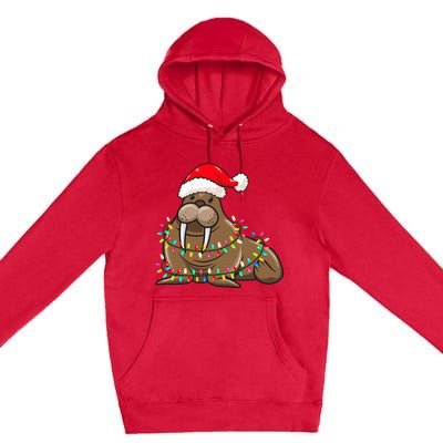 Christmas Lights Walrus Wearing Xmas Hat Walrus Lover Premium Pullover Hoodie