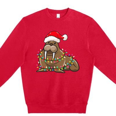 Christmas Lights Walrus Wearing Xmas Hat Walrus Lover Premium Crewneck Sweatshirt