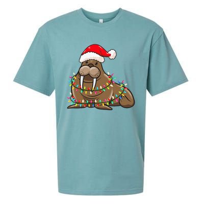 Christmas Lights Walrus Wearing Xmas Hat Walrus Lover Sueded Cloud Jersey T-Shirt