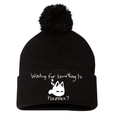 Cat Lover Waiting For Something To Happen Omori Cat Inspired Pom Pom 12in Knit Beanie