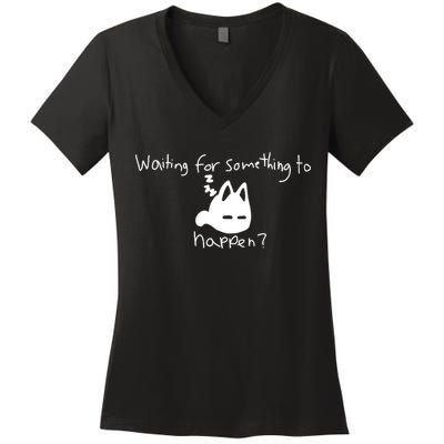 Cat Lover Waiting For Something To Happen Omori Cat Inspired Women's V-Neck T-Shirt