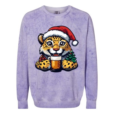 Christmas Leopard With Beer Xmas Funny Party Meaningful Gift Colorblast Crewneck Sweatshirt