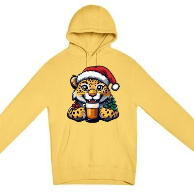 Christmas Leopard With Beer Xmas Funny Party Meaningful Gift Premium Pullover Hoodie