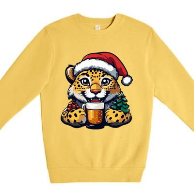 Christmas Leopard With Beer Xmas Funny Party Meaningful Gift Premium Crewneck Sweatshirt