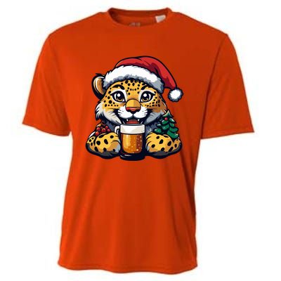 Christmas Leopard With Beer Xmas Funny Party Meaningful Gift Cooling Performance Crew T-Shirt