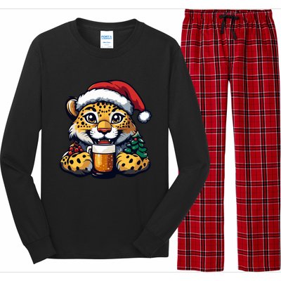 Christmas Leopard With Beer Xmas Funny Party Meaningful Gift Long Sleeve Pajama Set