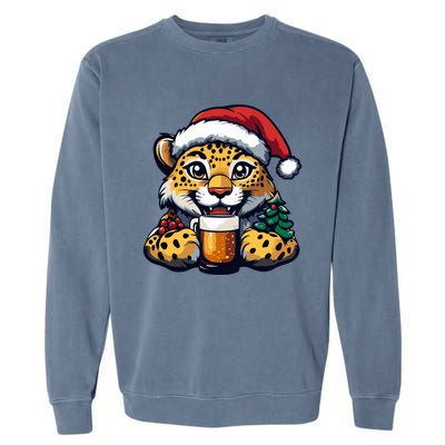 Christmas Leopard With Beer Xmas Funny Party Meaningful Gift Garment-Dyed Sweatshirt