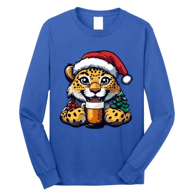 Christmas Leopard With Beer Xmas Funny Party Meaningful Gift Long Sleeve Shirt