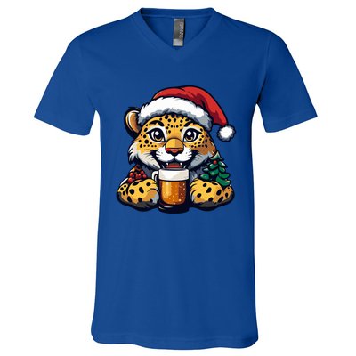 Christmas Leopard With Beer Xmas Funny Party Meaningful Gift V-Neck T-Shirt