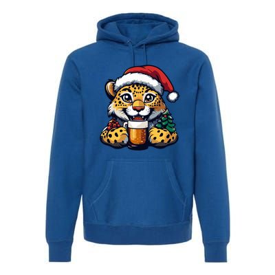 Christmas Leopard With Beer Xmas Funny Party Meaningful Gift Premium Hoodie