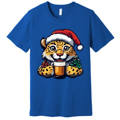 Christmas Leopard With Beer Xmas Funny Party Meaningful Gift Premium T-Shirt