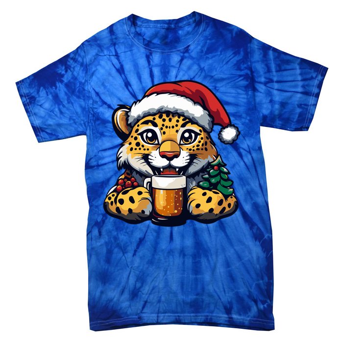 Christmas Leopard With Beer Xmas Funny Party Meaningful Gift Tie-Dye T-Shirt