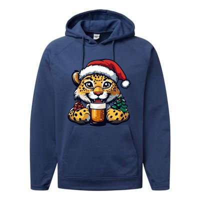 Christmas Leopard With Beer Xmas Funny Party Meaningful Gift Performance Fleece Hoodie