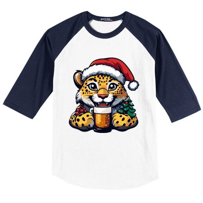 Christmas Leopard With Beer Xmas Funny Party Meaningful Gift Baseball Sleeve Shirt