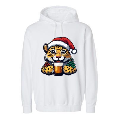 Christmas Leopard With Beer Xmas Funny Party Meaningful Gift Garment-Dyed Fleece Hoodie