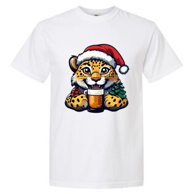 Christmas Leopard With Beer Xmas Funny Party Meaningful Gift Garment-Dyed Heavyweight T-Shirt