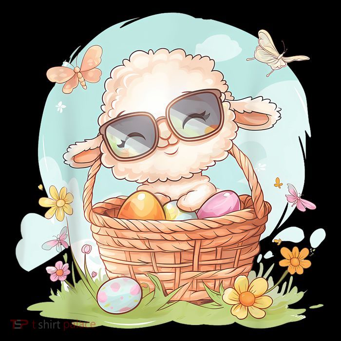 Cute Lamb with Glasses & Easter Eggs Springtime Drawstring Bag
