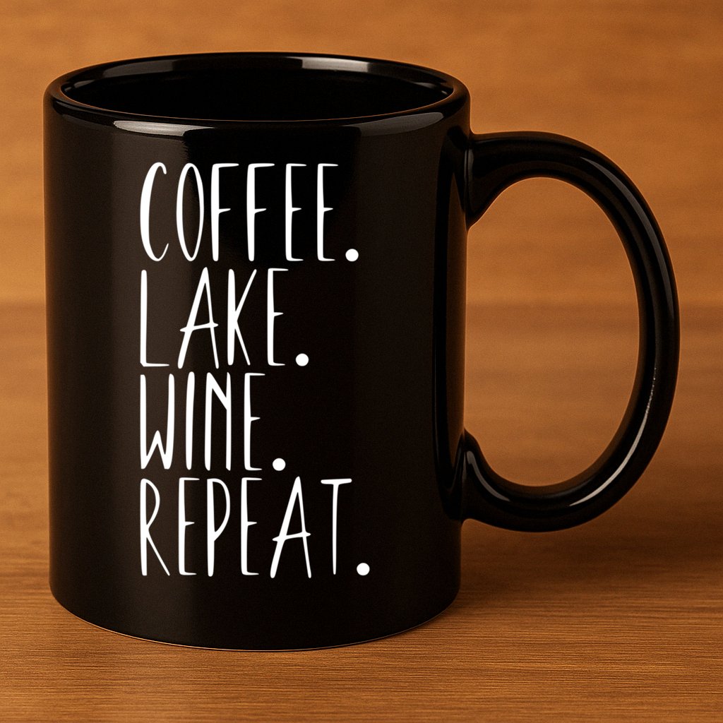 Coffee Lake Wine Repeat Gift 11oz C Handle Ceramic Mug