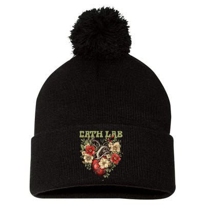 Cath Lab With Human Heart & Flowers Pom Pom 12in Knit Beanie