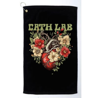 Cath Lab With Human Heart & Flowers Platinum Collection Golf Towel