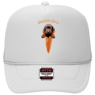 Chocolate Lab Waffle Cone Ice Cream Cute Puppy High Crown Mesh Back Trucker Hat