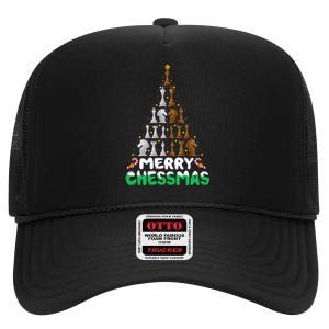 Chess Lover Xmas Merry Chessmas Christmas Tree High Crown Mesh Back Trucker Hat