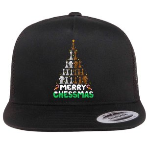 Chess Lover Xmas Merry Chessmas Christmas Tree Flat Bill Trucker Hat