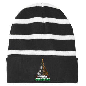 Chess Lover Xmas Merry Chessmas Christmas Tree Striped Beanie with Solid Band