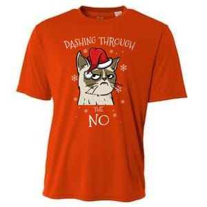 Cat Lover Xmas Funny Gift Dashing Through No Grumpy Christmas Gift Cooling Performance Crew T-Shirt