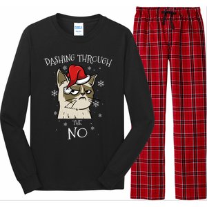 Cat Lover Xmas Funny Gift Dashing Through No Grumpy Christmas Gift Long Sleeve Pajama Set