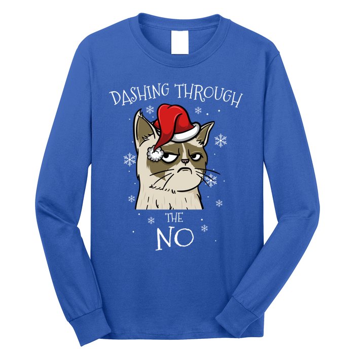 Cat Lover Xmas Funny Gift Dashing Through No Grumpy Christmas Gift Long Sleeve Shirt