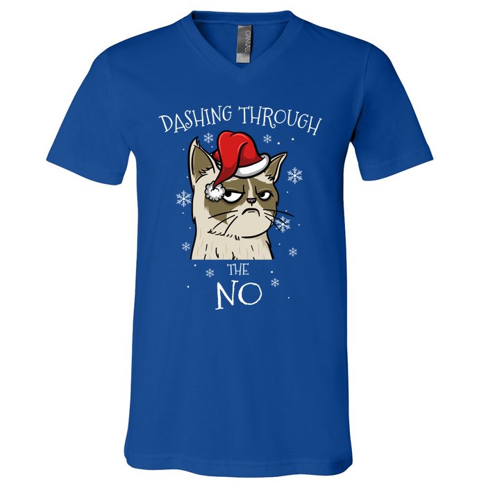 Cat Lover Xmas Funny Gift Dashing Through No Grumpy Christmas Gift V-Neck T-Shirt