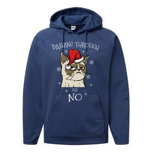 Cat Lover Xmas Funny Gift Dashing Through No Grumpy Christmas Gift Performance Fleece Hoodie