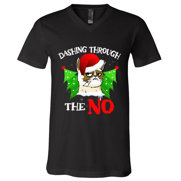 Cat Lover Xmas Dashing Through Grumpy Cats The No Christmas V-Neck T-Shirt