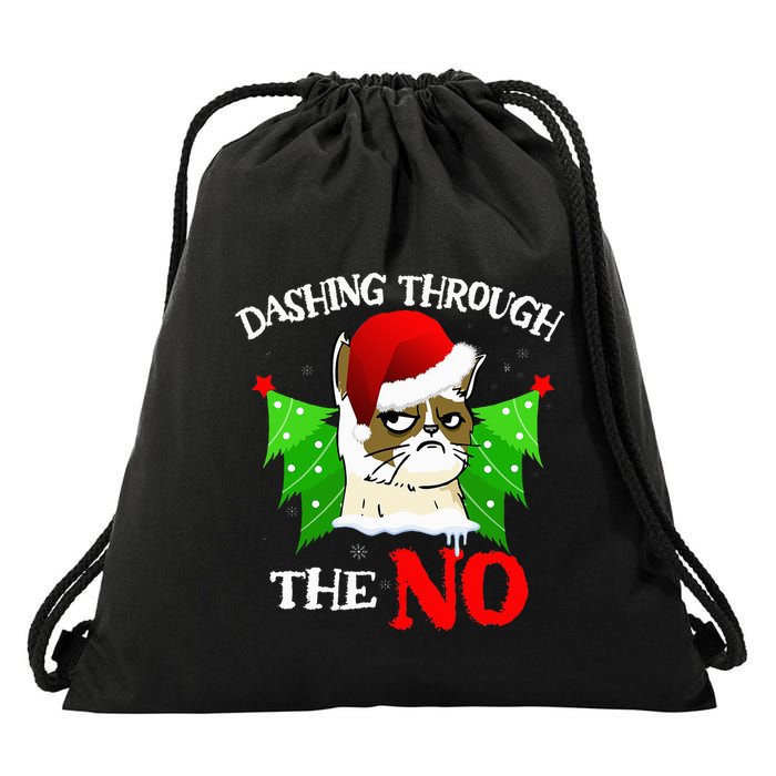 Cat Lover Xmas Dashing Through Grumpy Cats The No Christmas Drawstring Bag