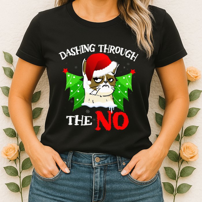 Cat Lover Xmas Dashing Through Grumpy Cats The No Christmas Womens T-Shirt
