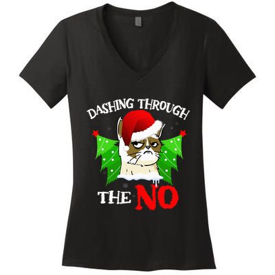 Cat Lover Xmas Dashing Through Grumpy Cats The No Christmas Women's V-Neck T-Shirt