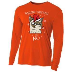 Cat Lover Xmas Funny Gift Dashing Through No Grumpy Christmas Great Gift Cooling Performance Long Sleeve Crew