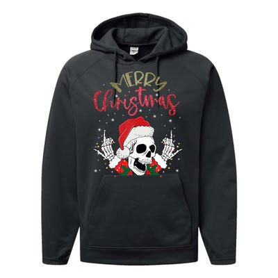 Christmas Light Xmas Santa Hat Funny Skull Merry Christmas Tank Top Performance Fleece Hoodie