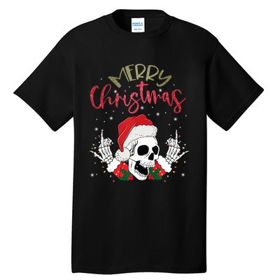 Christmas Light Xmas Santa Hat Funny Skull Merry Christmas Tank Top Tall T-Shirt