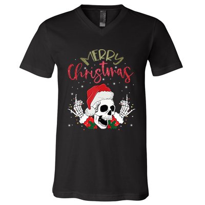 Christmas Light Xmas Santa Hat Funny Skull Merry Christmas Tank Top V-Neck T-Shirt