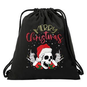 Christmas Light Xmas Santa Hat Funny Skull Merry Christmas Tank Top Drawstring Bag