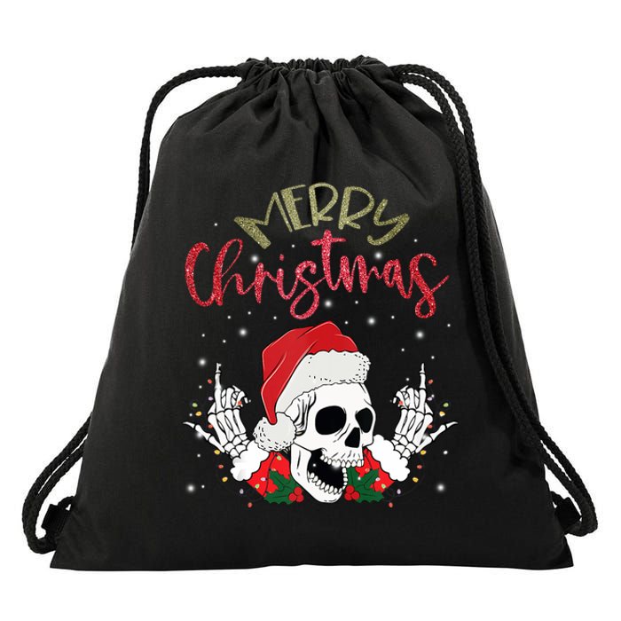 Christmas Light Xmas Santa Hat Funny Skull Merry Christmas Tank Top Drawstring Bag