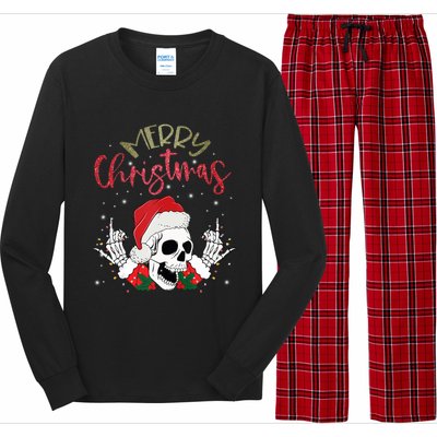 Christmas Light Xmas Santa Hat Funny Skull Merry Christmas Tank Top Long Sleeve Pajama Set