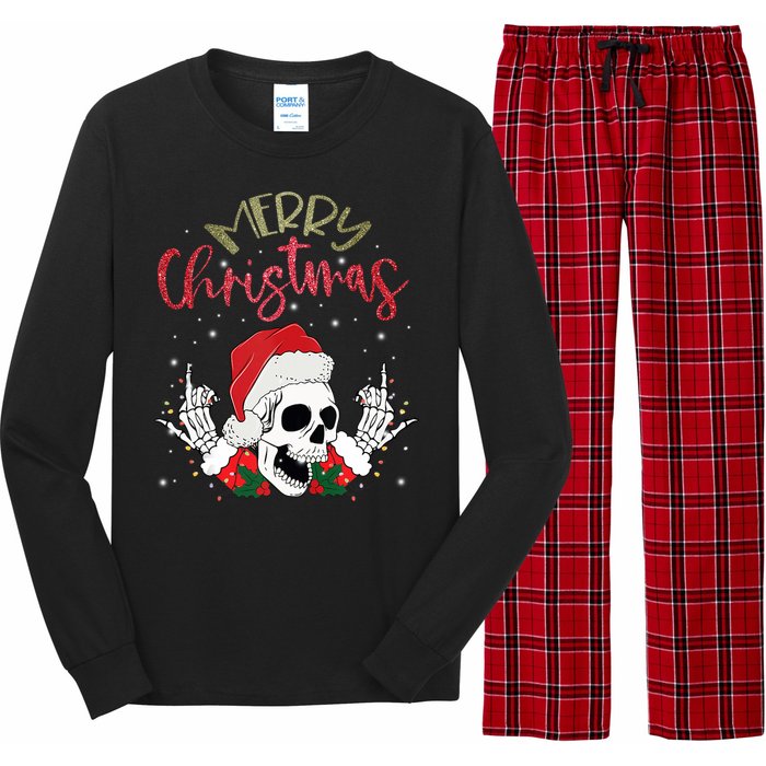 Christmas Light Xmas Santa Hat Funny Skull Merry Christmas Tank Top Long Sleeve Pajama Set