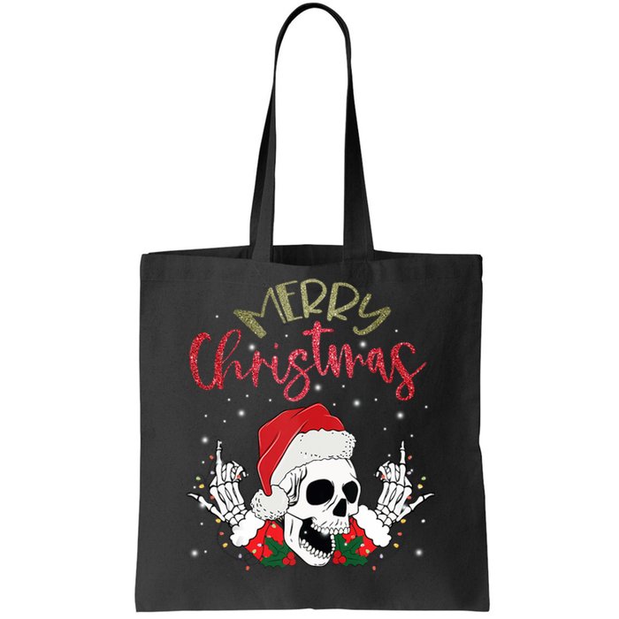 Christmas Light Xmas Santa Hat Funny Skull Merry Christmas Tank Top Tote Bag