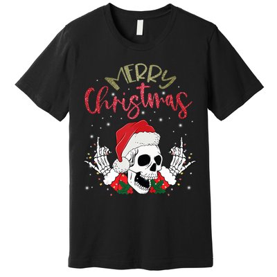 Christmas Light Xmas Santa Hat Funny Skull Merry Christmas Tank Top Premium T-Shirt