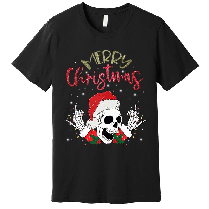 Christmas Light Xmas Santa Hat Funny Skull Merry Christmas Tank Top Premium T-Shirt