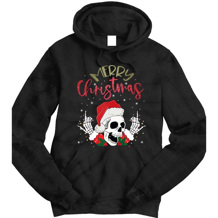 Christmas Light Xmas Santa Hat Funny Skull Merry Christmas Tank Top Tie Dye Hoodie