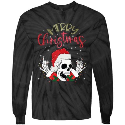 Christmas Light Xmas Santa Hat Funny Skull Merry Christmas Tank Top Tie-Dye Long Sleeve Shirt